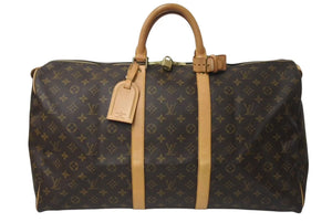 LOUIS VUITTON ルイヴィトン キーポル55 ボストンバッグ M41424 モノグラム PVCコーティングキャンバス ヌメ革 ブラウン 美品 中古 4c073017