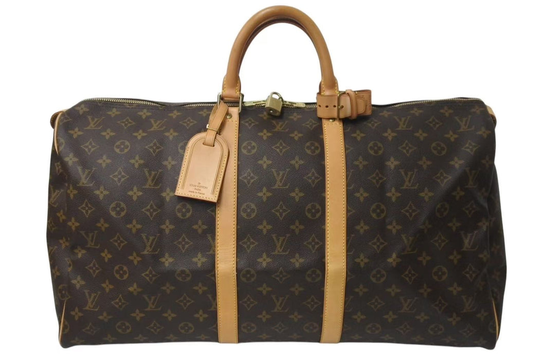 LOUIS VUITTON ルイヴィトン キーポル55 ボストンバッグ M41424 モノグラム PVCコーティングキャンバス ヌメ革 ブラウン 美品 中古 4c073017
