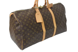 LOUIS VUITTON ルイヴィトン キーポル55 ボストンバッグ M41424 モノグラム PVCコーティングキャンバス ヌメ革 ブラウン 美品 中古 4c073017
