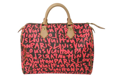 極美品 LOUIS VUITTON ルイヴィトン モノグラム グラフィティ スピーディ30 ハンドバッグ M93704 ピンク PVC ヌメ革 中古 4c073019