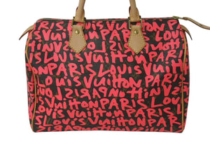 極美品 LOUIS VUITTON ルイヴィトン モノグラム グラフィティ スピーディ30 ハンドバッグ M93704 ピンク PVC ヌメ革 中古 4c073019