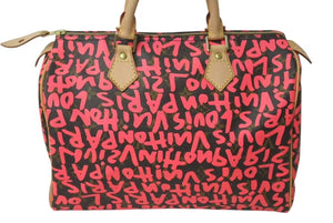 極美品 LOUIS VUITTON ルイヴィトン モノグラム グラフィティ スピーディ30 ハンドバッグ M93704 ピンク PVC ヌメ革 中古 4c073019