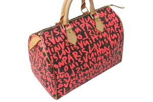 極美品 LOUIS VUITTON ルイヴィトン モノグラム グラフィティ スピーディ30 ハンドバッグ M93704 ピンク PVC ヌメ革 中古 4c073019