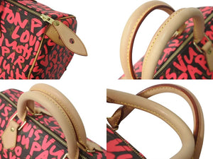極美品 LOUIS VUITTON ルイヴィトン モノグラム グラフィティ スピーディ30 ハンドバッグ M93704 ピンク PVC ヌメ革 中古 4c073019