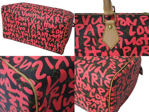 極美品 LOUIS VUITTON ルイヴィトン モノグラム グラフィティ スピーディ30 ハンドバッグ M93704 ピンク PVC ヌメ革 中古 4c073019