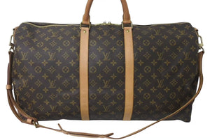 極美品 LOUIS VUITTON ルイヴィトン キーポルバンドリエール55 ボストンバッグ M41414 モノグラム PVCコーティングキャンバス ヌメ革 ブラウン 中古 4c073040