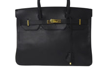 Load image into Gallery viewer, HENRY HIGH CLASS ヘンリーハイクラス バーキン型 ハンドバッグ レザー ブラック ゴールド金具 美品 中古 4c073044