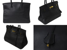 Load image into Gallery viewer, HENRY HIGH CLASS ヘンリーハイクラス バーキン型 ハンドバッグ レザー ブラック ゴールド金具 美品 中古 4c073044