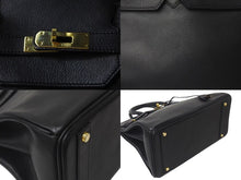 Load image into Gallery viewer, HENRY HIGH CLASS ヘンリーハイクラス バーキン型 ハンドバッグ レザー ブラック ゴールド金具 美品 中古 4c073044