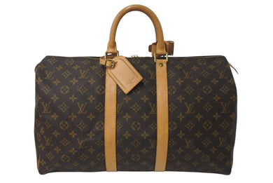 LOUIS VUITTON ルイヴィトン モノグラム キーポル45 ボストンバッグ M41428 PVCコーティングキャンバス ヌメ革 ブラウン ゴールド金具 美品 中古 4c073051