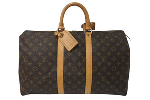 LOUIS VUITTON ルイヴィトン モノグラム キーポル45 ボストンバッグ M41428 PVCコーティングキャンバス ヌメ革 ブラウン ゴールド金具 美品 中古 4c073051
