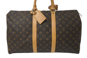 LOUIS VUITTON ルイヴィトン モノグラム キーポル45 ボストンバッグ M41428 PVCコーティングキャンバス ヌメ革 ブラウン ゴールド金具 美品 中古 4c073051