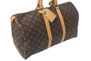 LOUIS VUITTON ルイヴィトン モノグラム キーポル45 ボストンバッグ M41428 PVCコーティングキャンバス ヌメ革 ブラウン ゴールド金具 美品 中古 4c073051