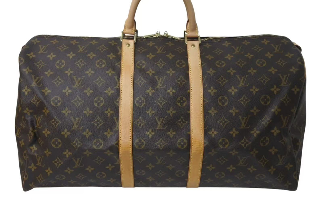 LOUIS VUITTON ルイヴィトン キーポル55 ボストンバッグ M41424 モノグラム PVCコーティングキャンバス ヌメ革 ブラウン 美品 中古 4c073057