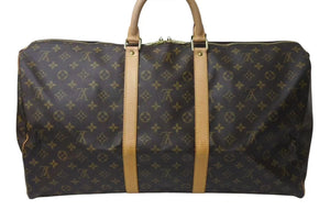 LOUIS VUITTON ルイヴィトン キーポル55 ボストンバッグ M41424 モノグラム PVCコーティングキャンバス ヌメ革 ブラウン 美品 中古 4c073057