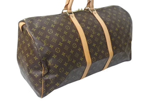 LOUIS VUITTON ルイヴィトン キーポル55 ボストンバッグ M41424 モノグラム PVCコーティングキャンバス ヌメ革 ブラウン 美品 中古 4c073057
