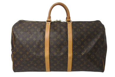 LOUIS VUITTON ルイヴィトン キーポル55 ボストンバッグ M41424 モノグラム PVCコーティングキャンバス ヌメ革 ブラウン 美品 中古 4c073059