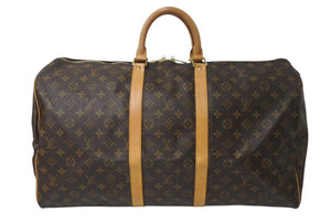 LOUIS VUITTON ルイヴィトン キーポル55 ボストンバッグ M41424 モノグラム PVCコーティングキャンバス ヌメ革 ブラウン 美品 中古 4c073059