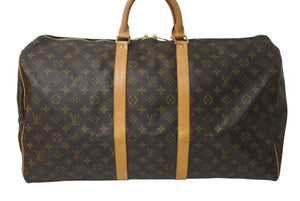 LOUIS VUITTON ルイヴィトン キーポル55 ボストンバッグ M41424 モノグラム PVCコーティングキャンバス ヌメ革 ブラウン 美品 中古 4c073059