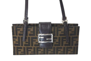FENDI フェンディ ズッカ ハンドバッグ ショルダーバッグ イタリア製キャンバスレザー ブラウン 美品 中古 4c073068 