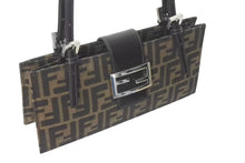 画像をギャラリービューアに読み込む, FENDI フェンディ ズッカ ハンドバッグ ショルダーバッグ イタリア製キャンバスレザー ブラウン 美品 中古 4c073068 