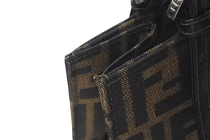 FENDI フェンディ ズッカ ハンドバッグ ショルダーバッグ イタリア製キャンバスレザー ブラウン 美品 中古 4c073068 