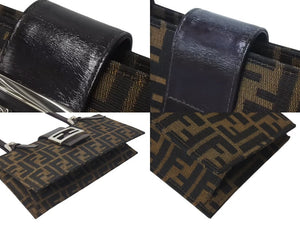 FENDI フェンディ ズッカ ハンドバッグ ショルダーバッグ イタリア製キャンバスレザー ブラウン 美品 中古 4c073068 