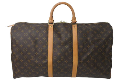 LOUIS VUITTON ルイヴィトン キーポル55 ボストンバッグ M41424 モノグラム PVCコーティングキャンバス ヌメ革 ブラウン 美品 中古 4c073076