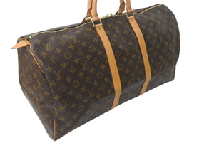 LOUIS VUITTON ルイヴィトン キーポル55 ボストンバッグ M41424 モノグラム PVCコーティングキャンバス ヌメ革 ブラウン 美品 中古 4c073076
