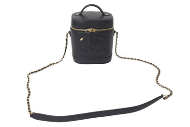 CHANEL シャネル 縦型 バニティ チェーンショルダーバッグ ココマーク ラムスキン ブラック ゴールド金具 美品 中古 4c073081