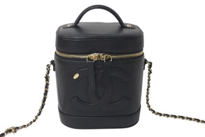 CHANEL シャネル 縦型 バニティ チェーンショルダーバッグ ココマーク ラムスキン ブラック ゴールド金具 美品 中古 4c073081