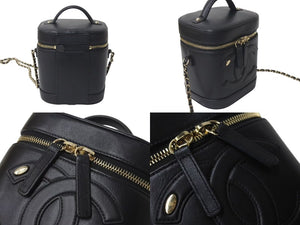 CHANEL シャネル 縦型 バニティ チェーンショルダーバッグ ココマーク ラムスキン ブラック ゴールド金具 美品 中古 4c073081