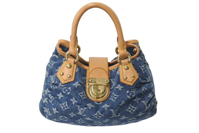 LOUIS VUITTON ルイヴィトン モノグラムデニム ミニプリーティ PM ハンドバッグ M95020 レザー ブルー 良品 中古 4c073088