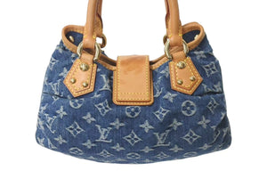 LOUIS VUITTON ルイヴィトン モノグラムデニム ミニプリーティ PM ハンドバッグ M95020 レザー ブルー 良品 中古 4c073088