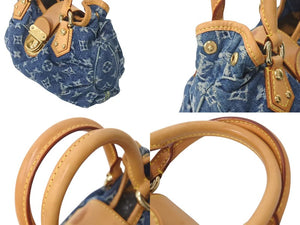 LOUIS VUITTON ルイヴィトン モノグラムデニム ミニプリーティ PM ハンドバッグ M95020 レザー ブルー 良品 中古 4c073088