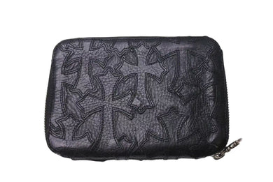 極美品 CHROME HEARTS クロムハーツ バンクローバー 二つ折り財布 ダガージップ クロスパッチ ブラック レザー シルバー925 中古 4c073116