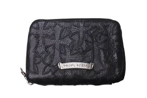 極美品 CHROME HEARTS クロムハーツ バンクローバー 二つ折り財布 ダガージップ クロスパッチ ブラック レザー シルバー925 中古 4c073116