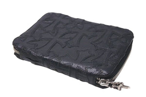 極美品 CHROME HEARTS クロムハーツ バンクローバー 二つ折り財布 ダガージップ クロスパッチ ブラック レザー シルバー925 中古 4c073116