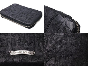 極美品 CHROME HEARTS クロムハーツ バンクローバー 二つ折り財布 ダガージップ クロスパッチ ブラック レザー シルバー925 中古 4c073116