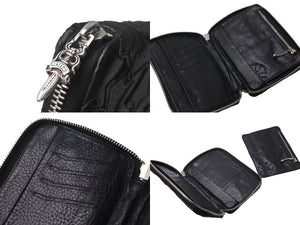 極美品 CHROME HEARTS クロムハーツ バンクローバー 二つ折り財布 ダガージップ クロスパッチ ブラック レザー シルバー925 中古 4c073116