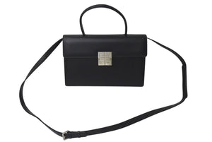 極美品 GIVENCHY ジバンシー ショルダーバッグ ハンドバッグ 2WAY カーフレザー ブラックロゴ金具 シルバー金具 中古 4c073121 