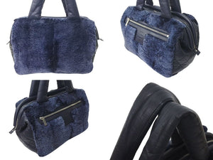 極美品 CHANEL シャネル コココクーン トートバッグ 14番台 ココマーク キルティング レザー ファー ネイビー シルバー金具 中古 4c073180