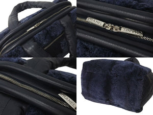 極美品 CHANEL シャネル コココクーン トートバッグ 14番台 ココマーク キルティング レザー ファー ネイビー シルバー金具 中古 4c073180
