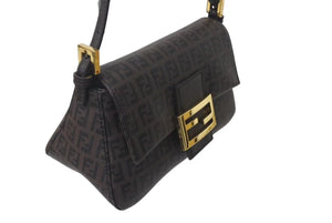FENDI フェンディ ズッキーノ ミニマンマバケット ハンドバッグ ワンショルダーバッグ ブラウン ゴールド金具 美品 中古 4c073184 