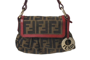 FENDI フェンディ マンマバケット ハンドバッグ ショルダーバッグ ズッカ柄 2000年代 キャンバス レザー ブラウン レッド 美品 中古 4c073187 