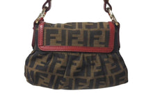 画像をギャラリービューアに読み込む, FENDI フェンディ マンマバケット ハンドバッグ ショルダーバッグ ズッカ柄 2000年代 キャンバス レザー ブラウン レッド 美品 中古 4c073187 