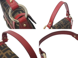 FENDI フェンディ マンマバケット ハンドバッグ ショルダーバッグ ズッカ柄 2000年代 キャンバス レザー ブラウン レッド 美品 中古 4c073187 