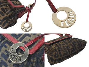 FENDI フェンディ マンマバケット ハンドバッグ ショルダーバッグ ズッカ柄 2000年代 キャンバス レザー ブラウン レッド 美品 中古 4c073187 