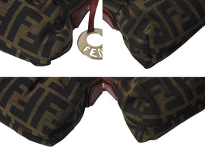 FENDI フェンディ マンマバケット ハンドバッグ ショルダーバッグ ズッカ柄 2000年代 キャンバス レザー ブラウン レッド 美品 中古 4c073187 