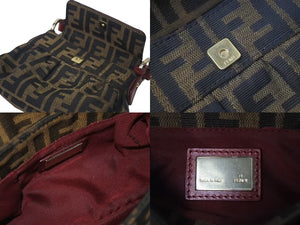 FENDI フェンディ マンマバケット ハンドバッグ ショルダーバッグ ズッカ柄 2000年代 キャンバス レザー ブラウン レッド 美品 中古 4c073187 